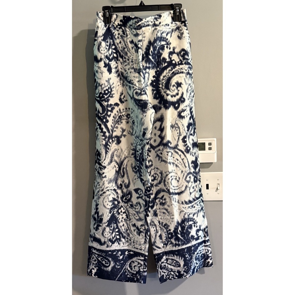 Tahari Pants Elie Paisley 10" Wide Leg Pull On Boho Women's Small New